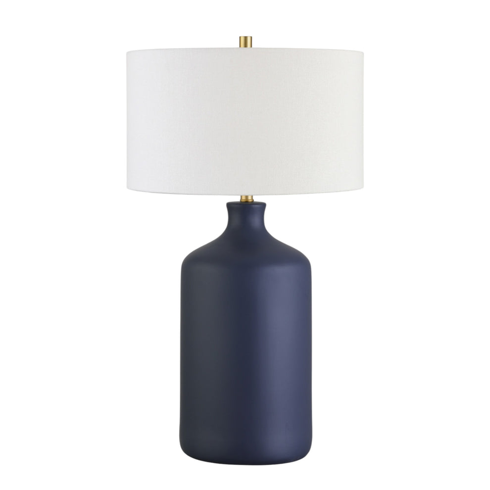 Navy Blue Ceramic Table Lamp With White Drum Shade By Homeroots | Table Lamps | Modishstore - 3