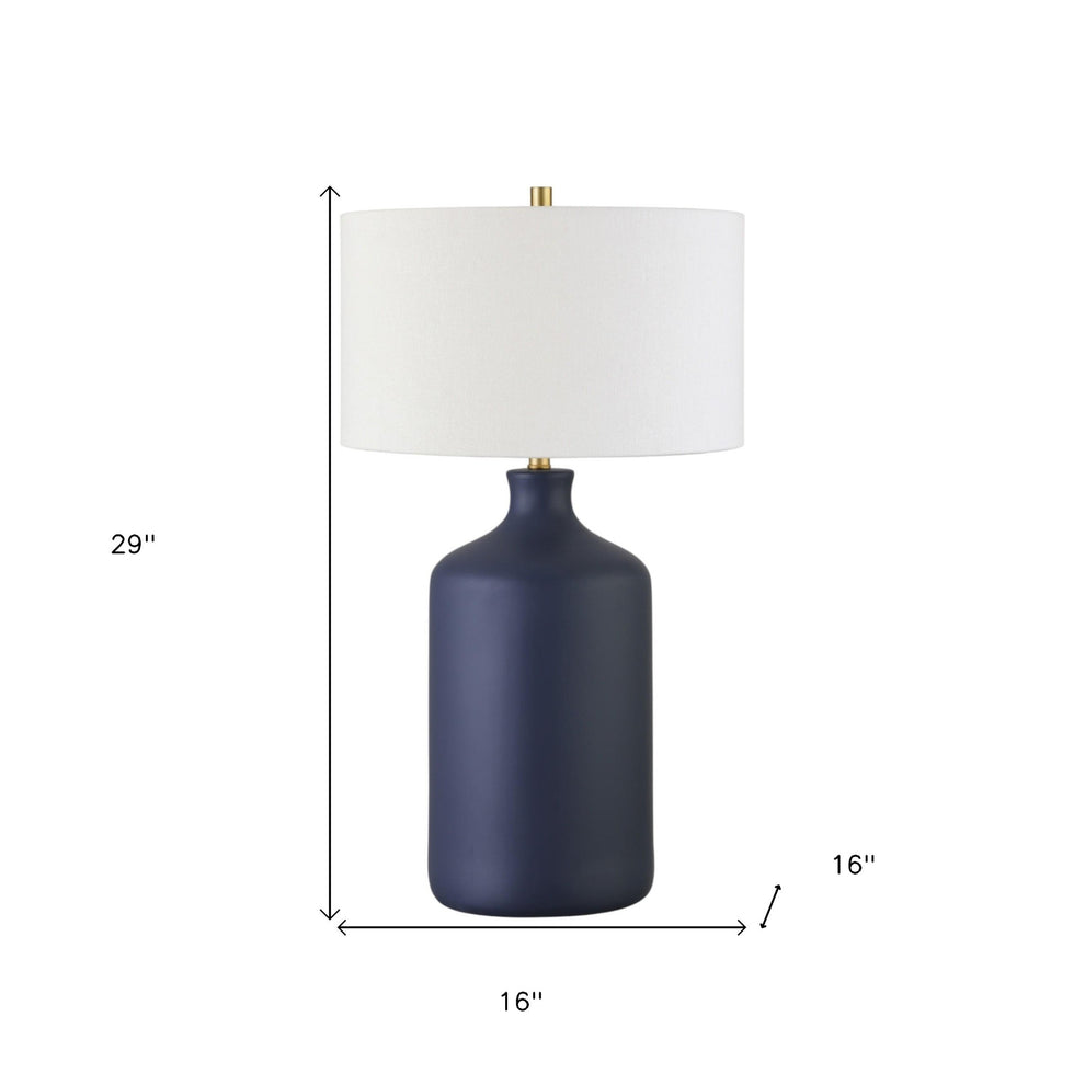 Navy Blue Ceramic Table Lamp With White Drum Shade By Homeroots | Table Lamps | Modishstore - 6