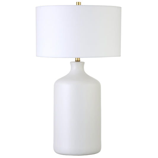 White Ceramic Table Lamp With White Drum Shade By Homeroots | Table Lamps | Modishstore - 1