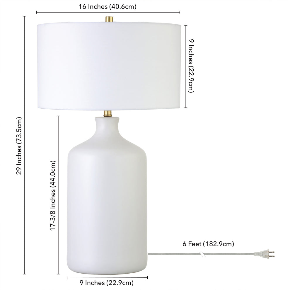 White Ceramic Table Lamp With White Drum Shade By Homeroots | Table Lamps | Modishstore - 5