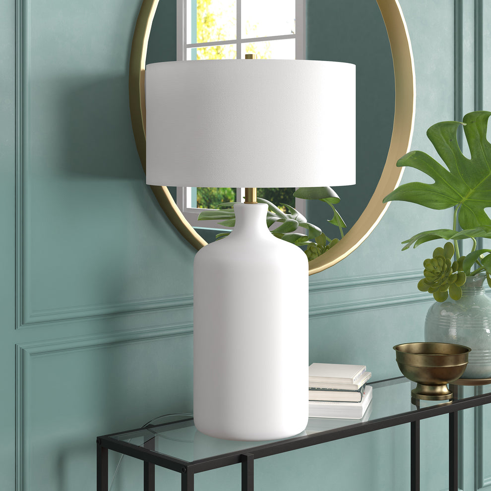 White Ceramic Table Lamp With White Drum Shade By Homeroots | Table Lamps | Modishstore - 3