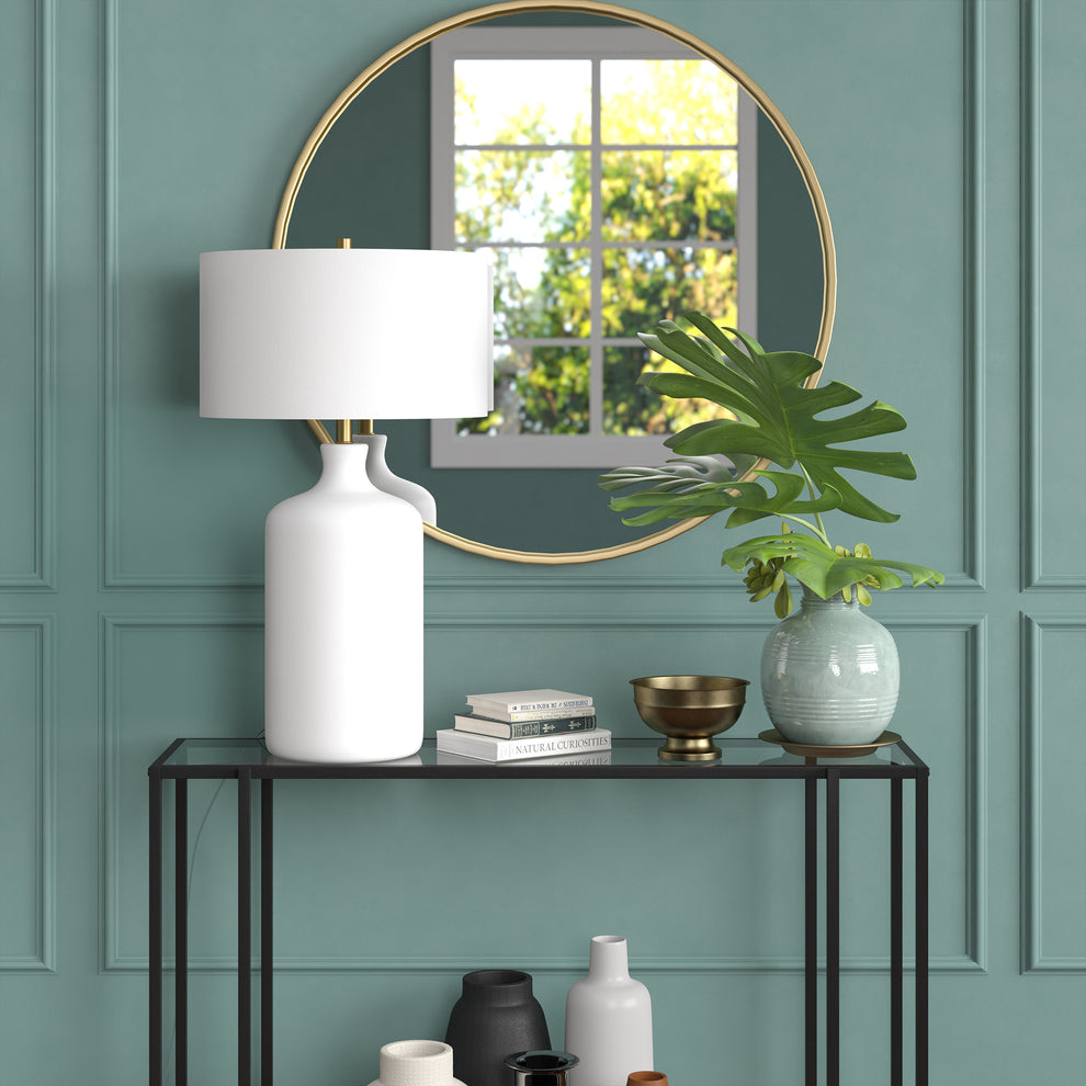 White Ceramic Table Lamp With White Drum Shade By Homeroots | Table Lamps | Modishstore - 4