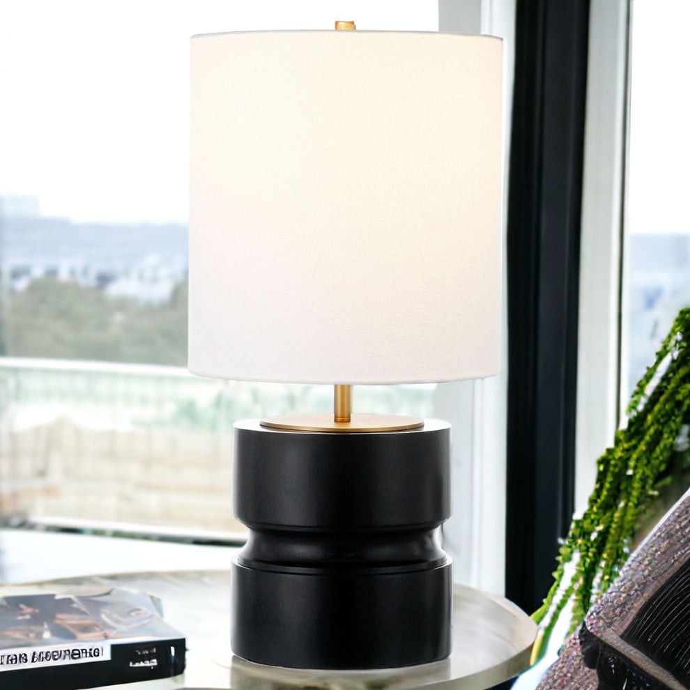 Beige and Gold Metal Geometric Table Lamp With White Drum Shade By Homeroots | Table Lamps | Modishstore - 2