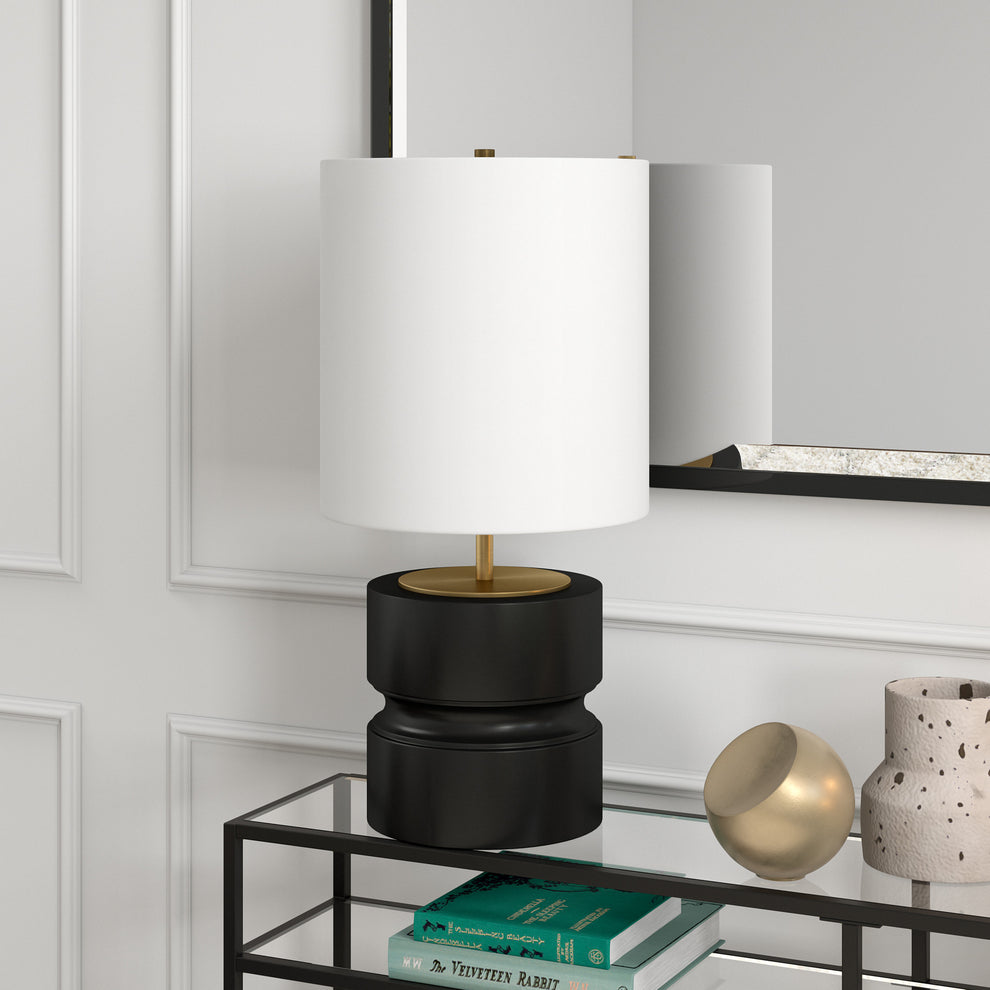 Beige and Gold Metal Geometric Table Lamp With White Drum Shade By Homeroots | Table Lamps | Modishstore - 4