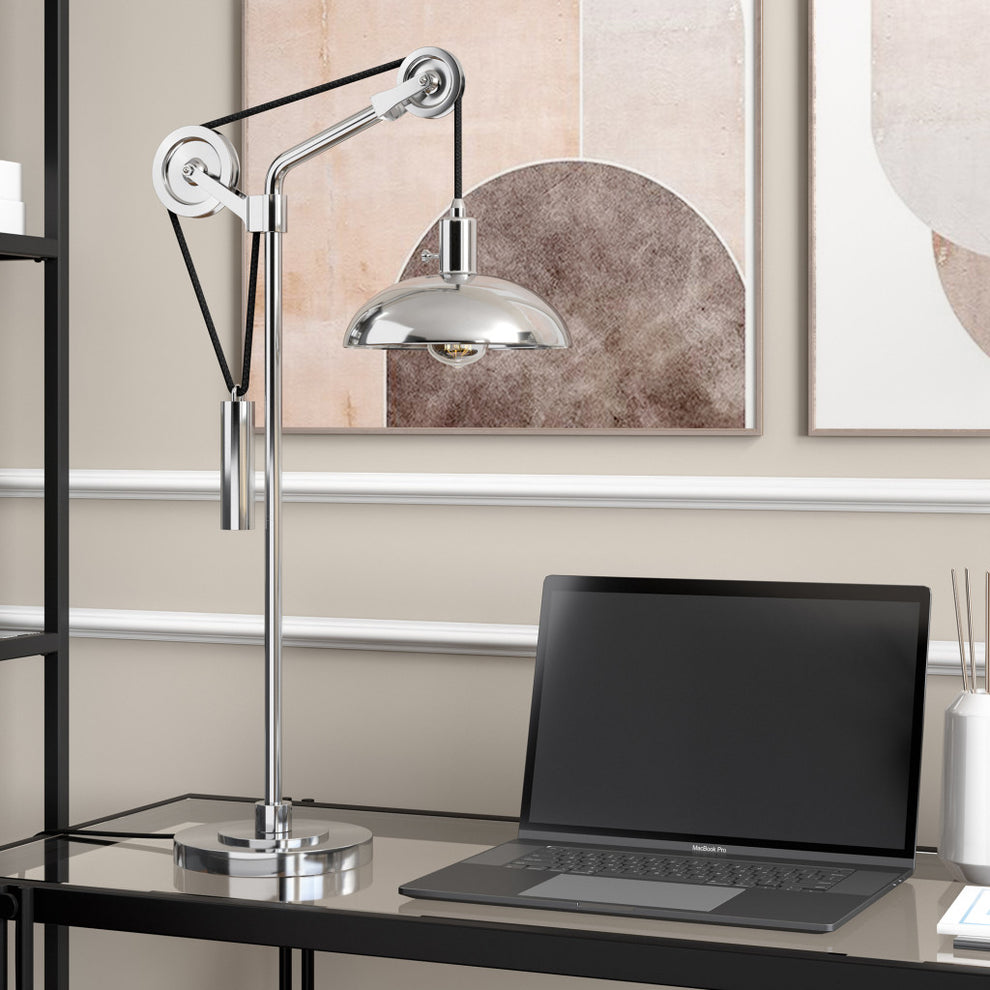 Silver Metal Adjustable Desk Table Lamp With Nickel Dome Shade By Homeroots | Table Lamps | Modishstore - 3