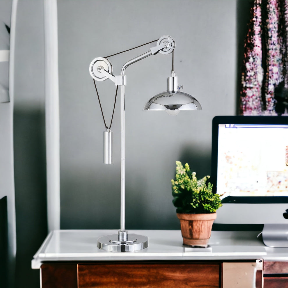 Silver Metal Adjustable Desk Table Lamp With Nickel Dome Shade By Homeroots | Table Lamps | Modishstore - 2