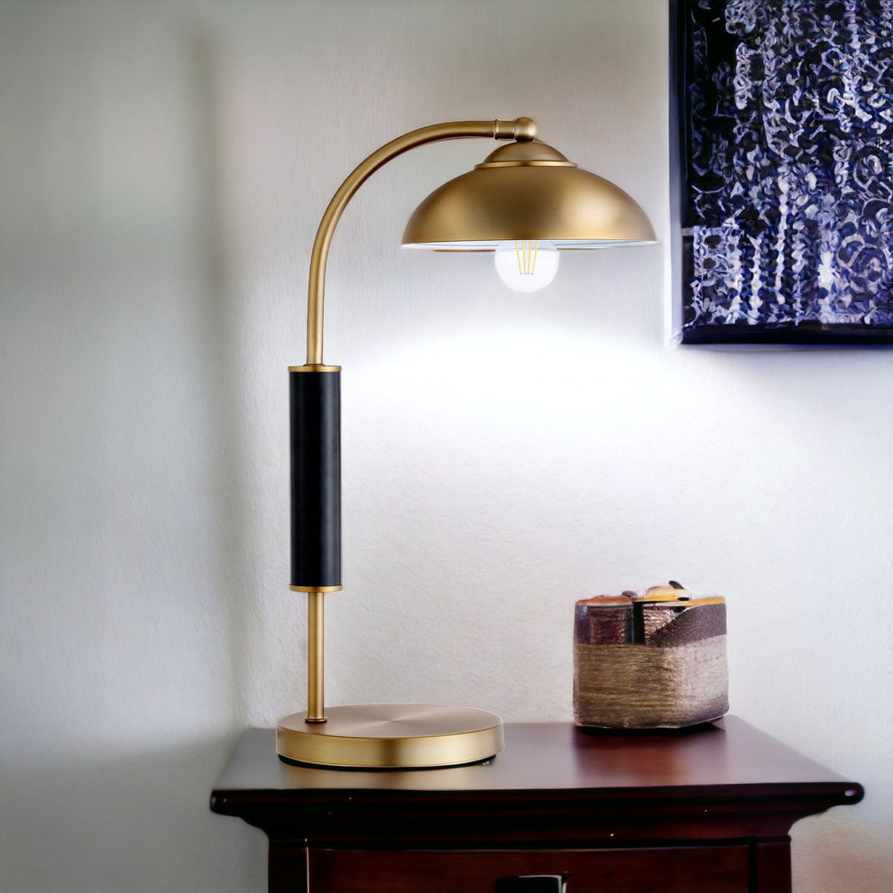 Gold and Black Metal Desk Table Lamp With Gold Dome Shade By Homeroots | Table Lamps | Modishstore - 2