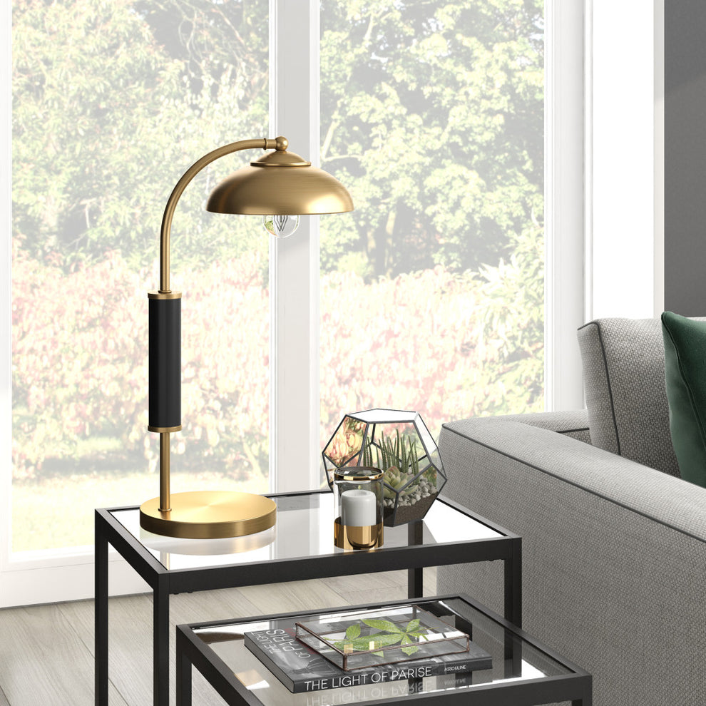 Gold and Black Metal Desk Table Lamp With Gold Dome Shade By Homeroots | Table Lamps | Modishstore - 6