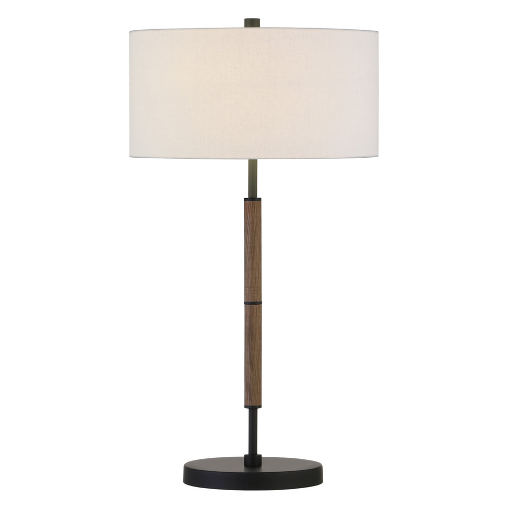Brown and Black Metal Two Light Table Lamp With White Drum Shade By Homeroots | Table Lamps | Modishstore - 7