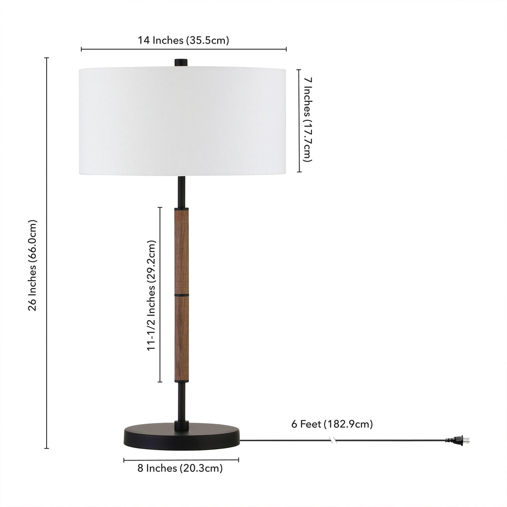 Brown and Black Metal Two Light Table Lamp With White Drum Shade By Homeroots | Table Lamps | Modishstore - 5