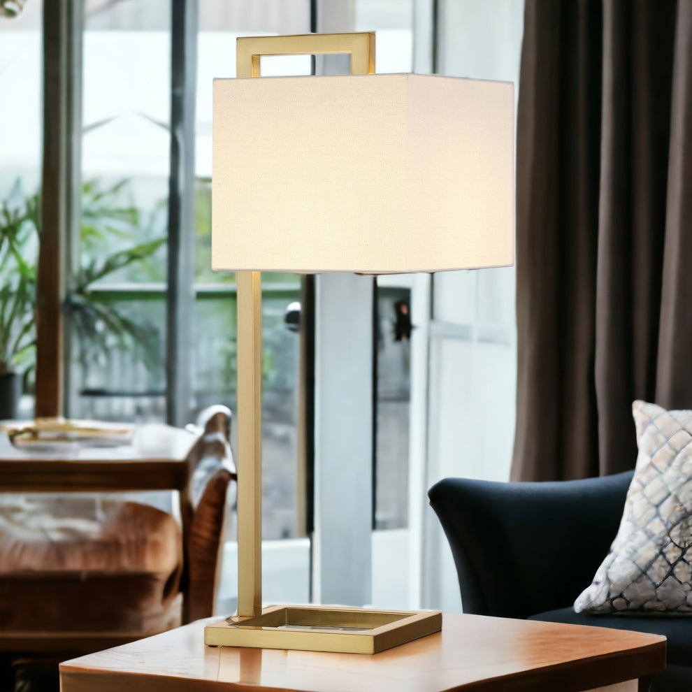 Gold Metal Arched Table Lamp With White Square Shade By Homeroots | Table Lamps | Modishstore - 2