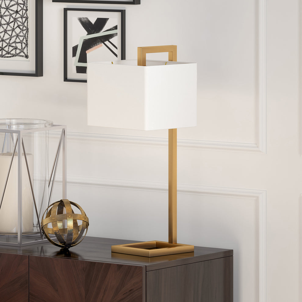 Gold Metal Arched Table Lamp With White Square Shade By Homeroots | Table Lamps | Modishstore - 4