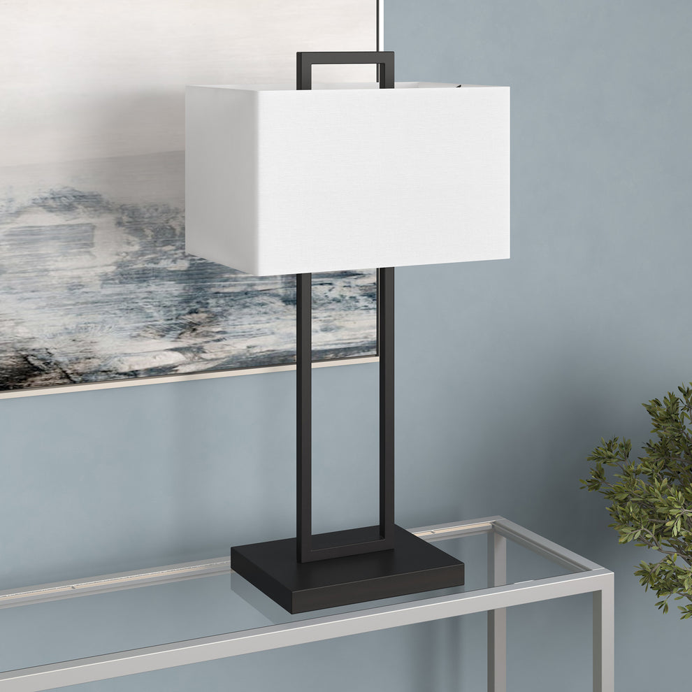 Black Metal Table Lamp With White Shade By Homeroots | Table Lamps | Modishstore - 3