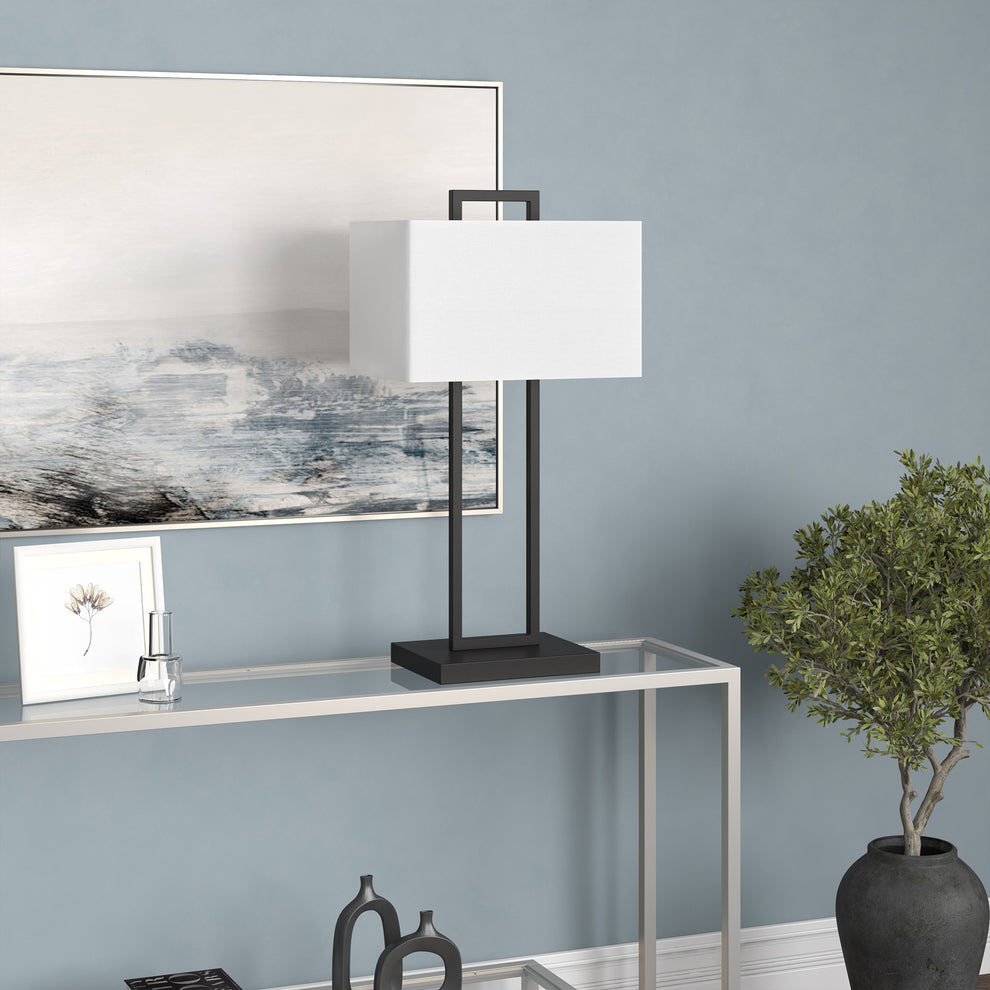 Black Metal Table Lamp With White Shade By Homeroots | Table Lamps | Modishstore - 4