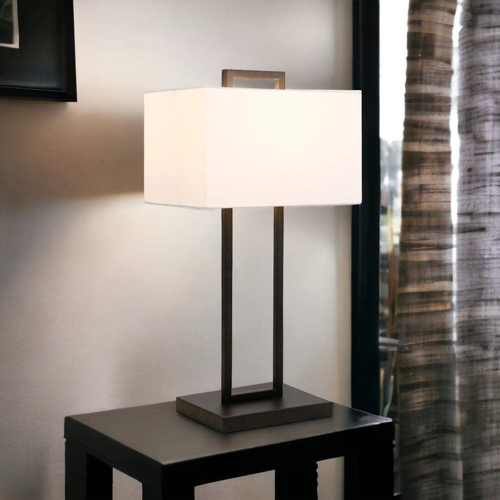 Black Metal Table Lamp With White Shade By Homeroots | Table Lamps | Modishstore - 2