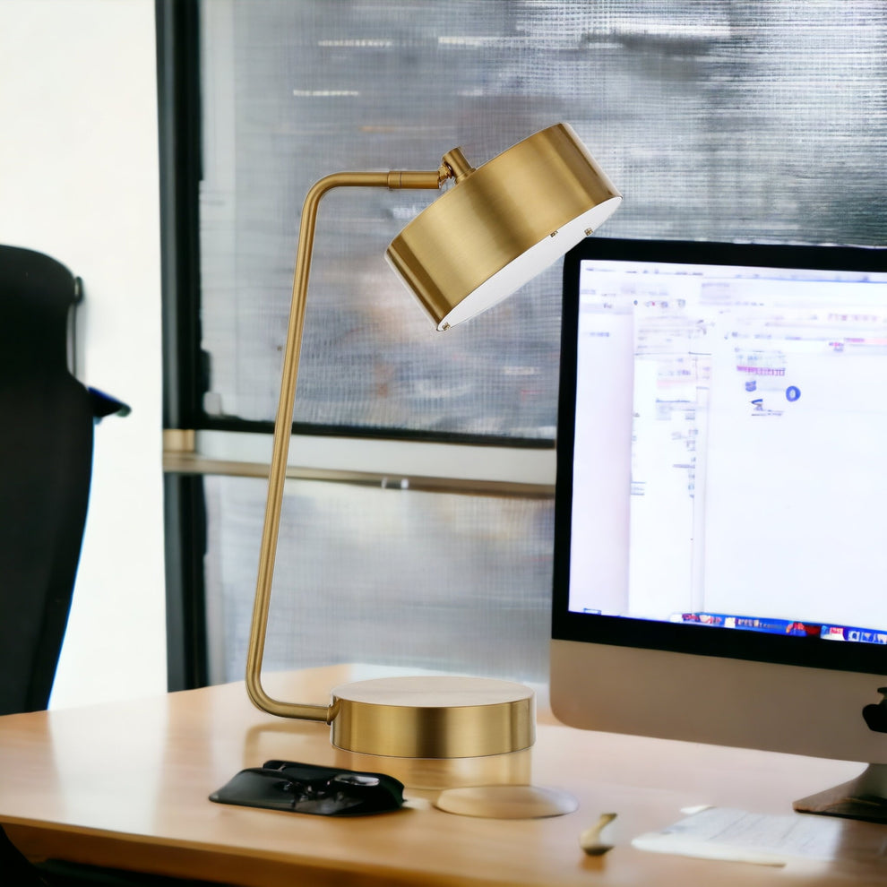Brass Metal Desk Table Lamp With Brass Drum Shade By Homeroots | Table Lamps | Modishstore - 2