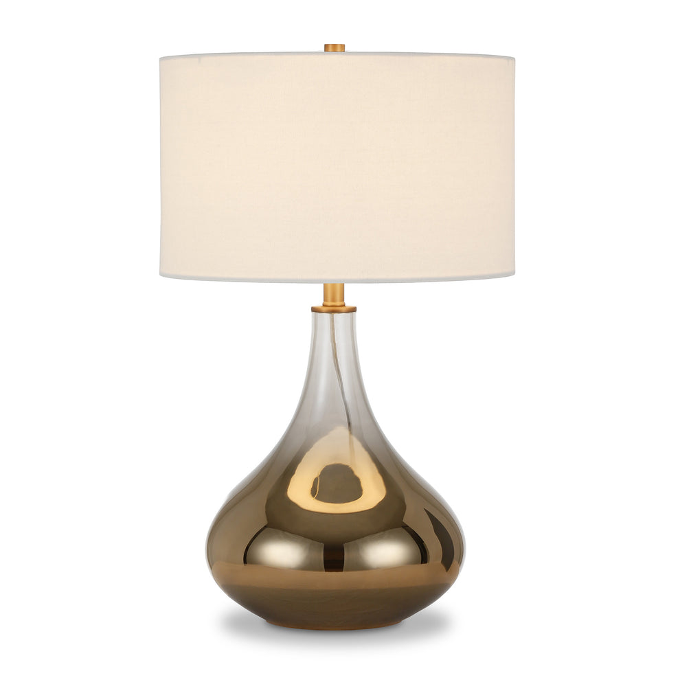 Brass Glass Gourd Table Lamp With White Drum Shade By Homeroots | Table Lamps | Modishstore - 2