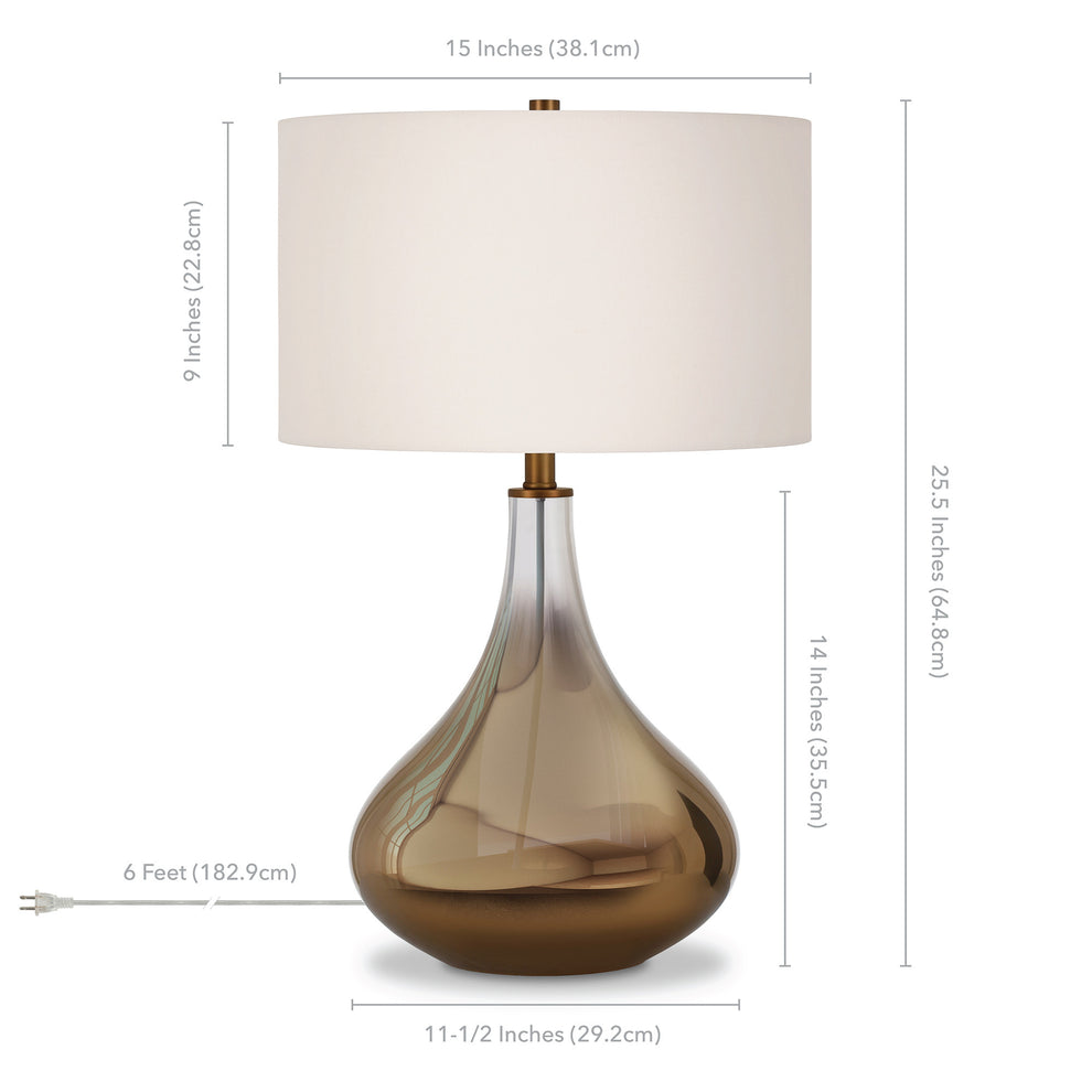 Brass Glass Gourd Table Lamp With White Drum Shade By Homeroots | Table Lamps | Modishstore - 6