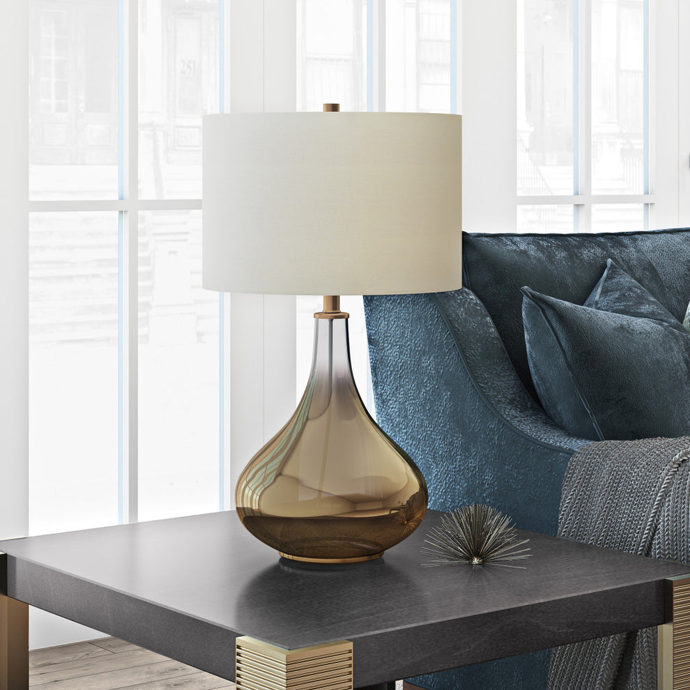 Brass Glass Gourd Table Lamp With White Drum Shade By Homeroots | Table Lamps | Modishstore - 4