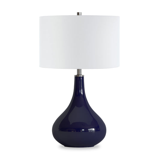Navy Blue Glass Gourd Table Lamp With White Drum Shade By Homeroots | Table Lamps | Modishstore - 1