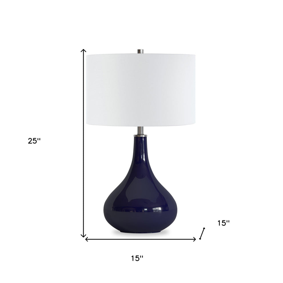 Navy Blue Glass Gourd Table Lamp With White Drum Shade By Homeroots | Table Lamps | Modishstore - 8