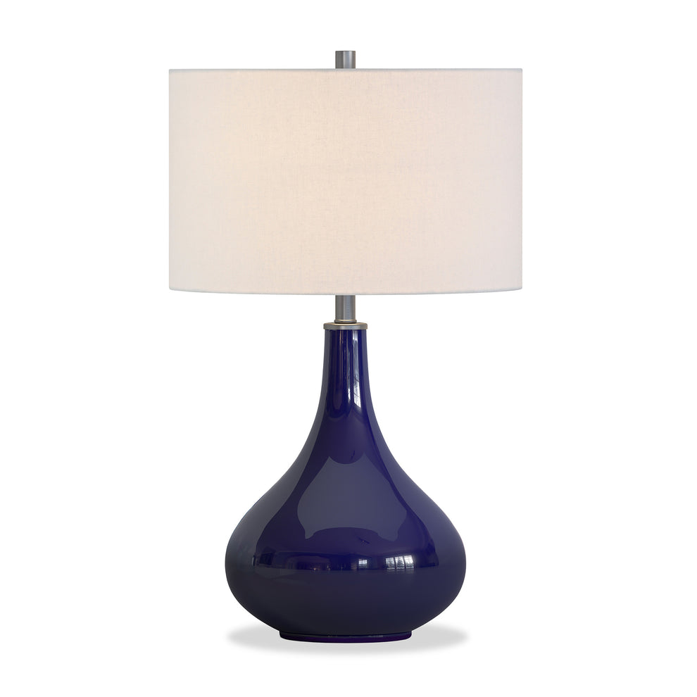 Navy Blue Glass Gourd Table Lamp With White Drum Shade By Homeroots | Table Lamps | Modishstore - 2