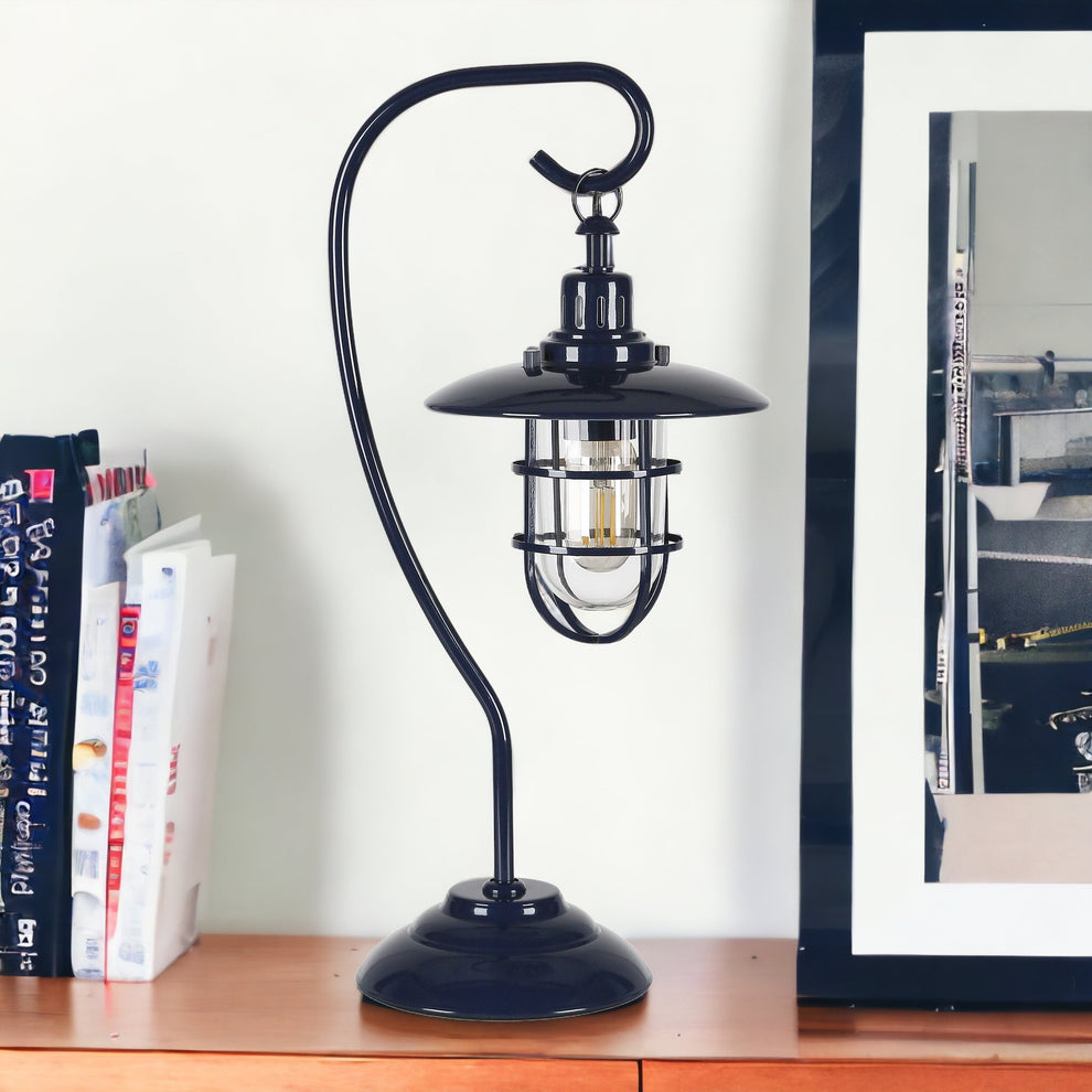 Navy Blue Metal Arched Table Lamp With Navy Blue Cage Shade By Homeroots | Table Lamps | Modishstore - 2