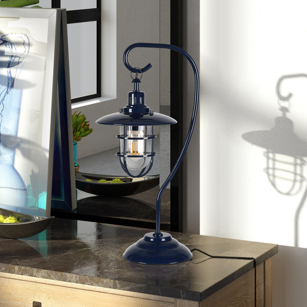 Navy Blue Metal Arched Table Lamp With Navy Blue Cage Shade By Homeroots | Table Lamps | Modishstore - 7
