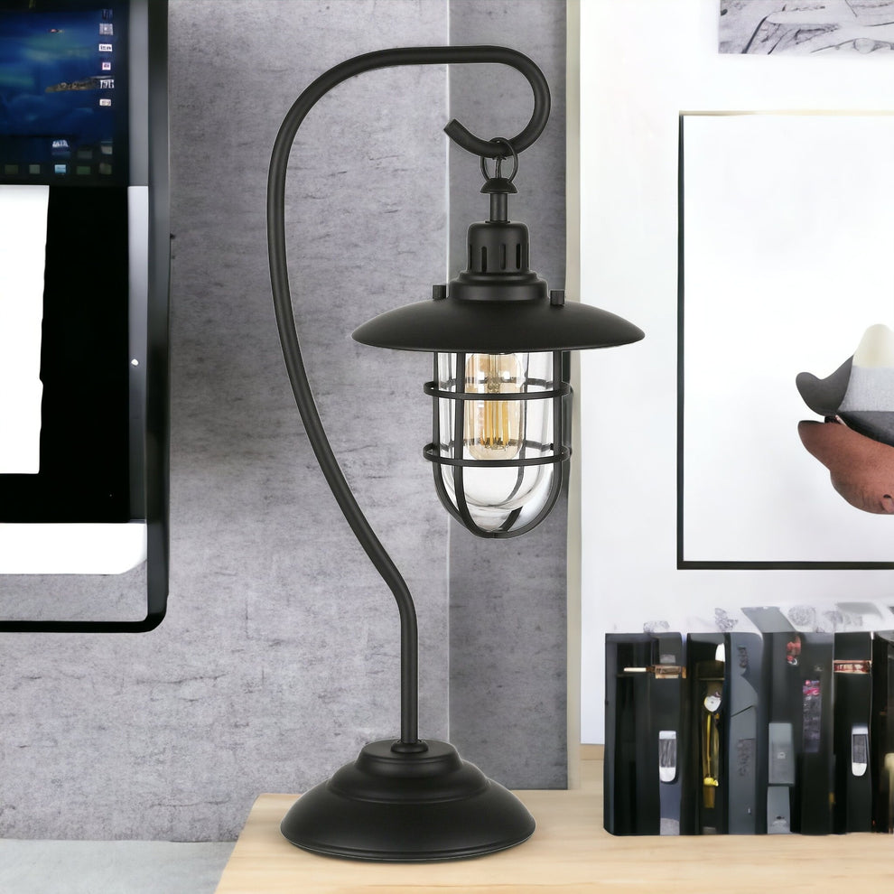 Black Metal Arched Table Lamp With Black Cage Shade By Homeroots | Table Lamps | Modishstore - 2