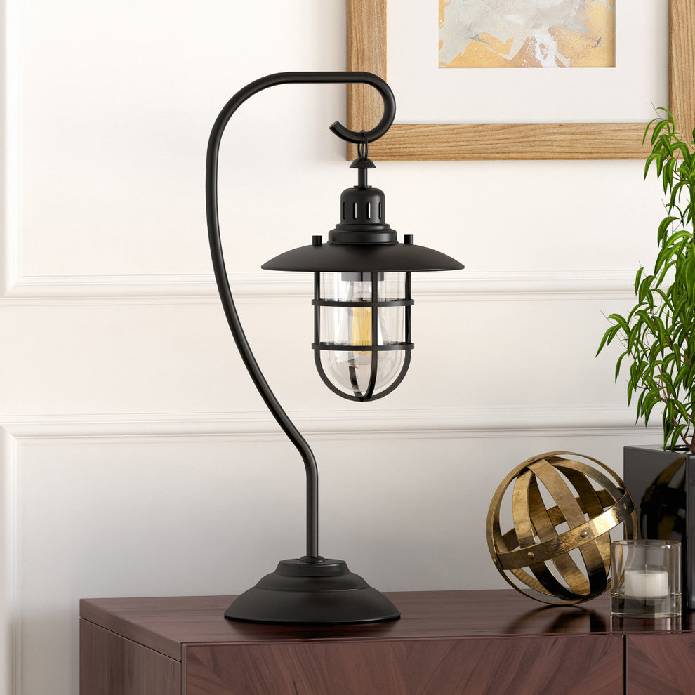 Black Metal Arched Table Lamp With Black Cage Shade By Homeroots | Table Lamps | Modishstore - 7