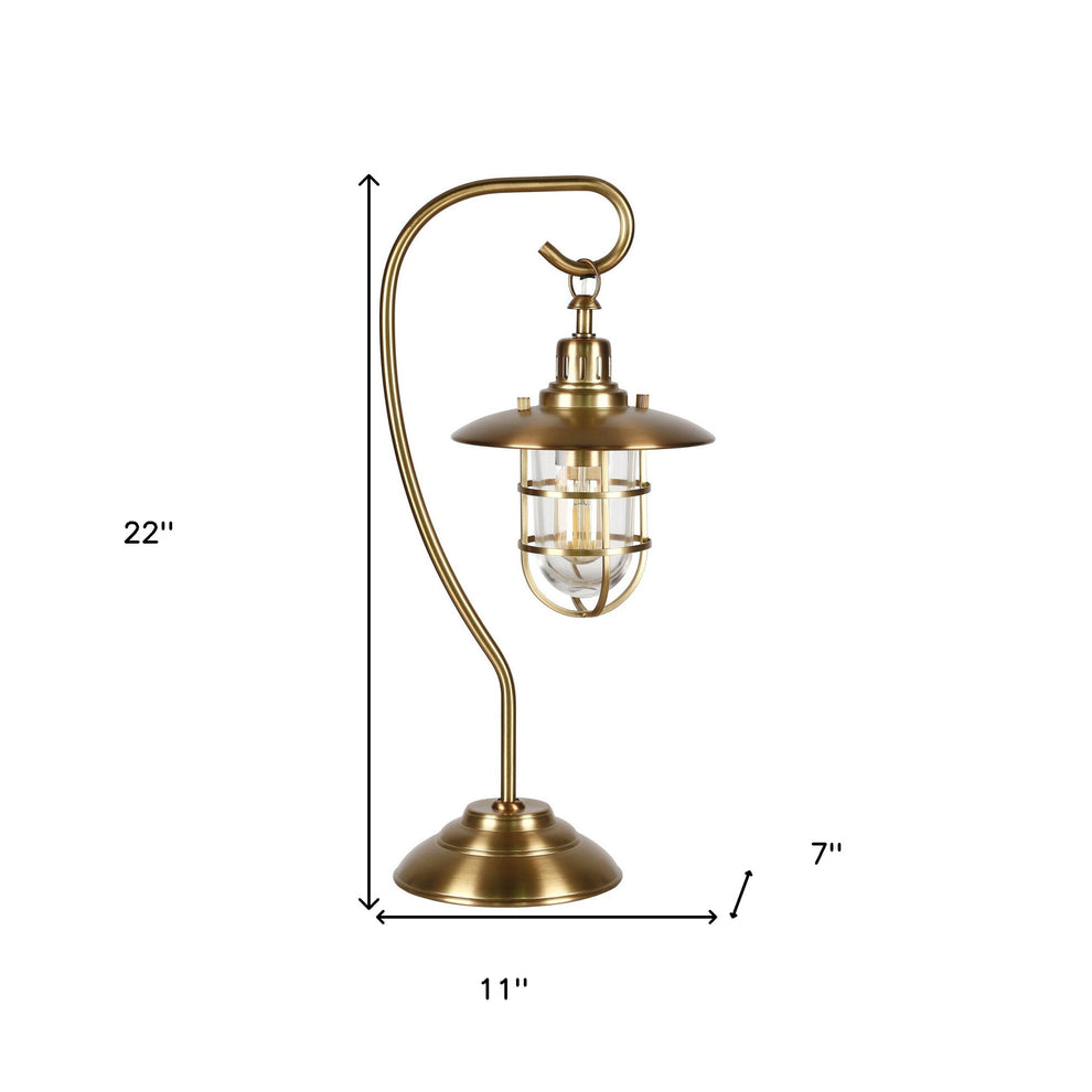 Antiqued Brass Metal Arched Table Lamp With Brass Cage Shade By Homeroots | Table Lamps | Modishstore - 8