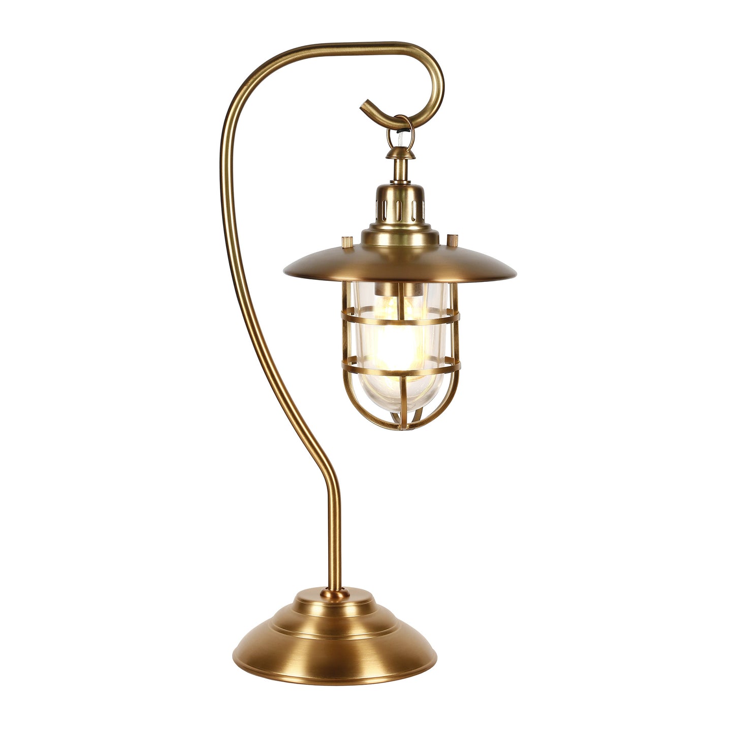 Antiqued Brass Metal Arched Table Lamp With Brass Cage Shade By Homeroots | Table Lamps | Modishstore - 2