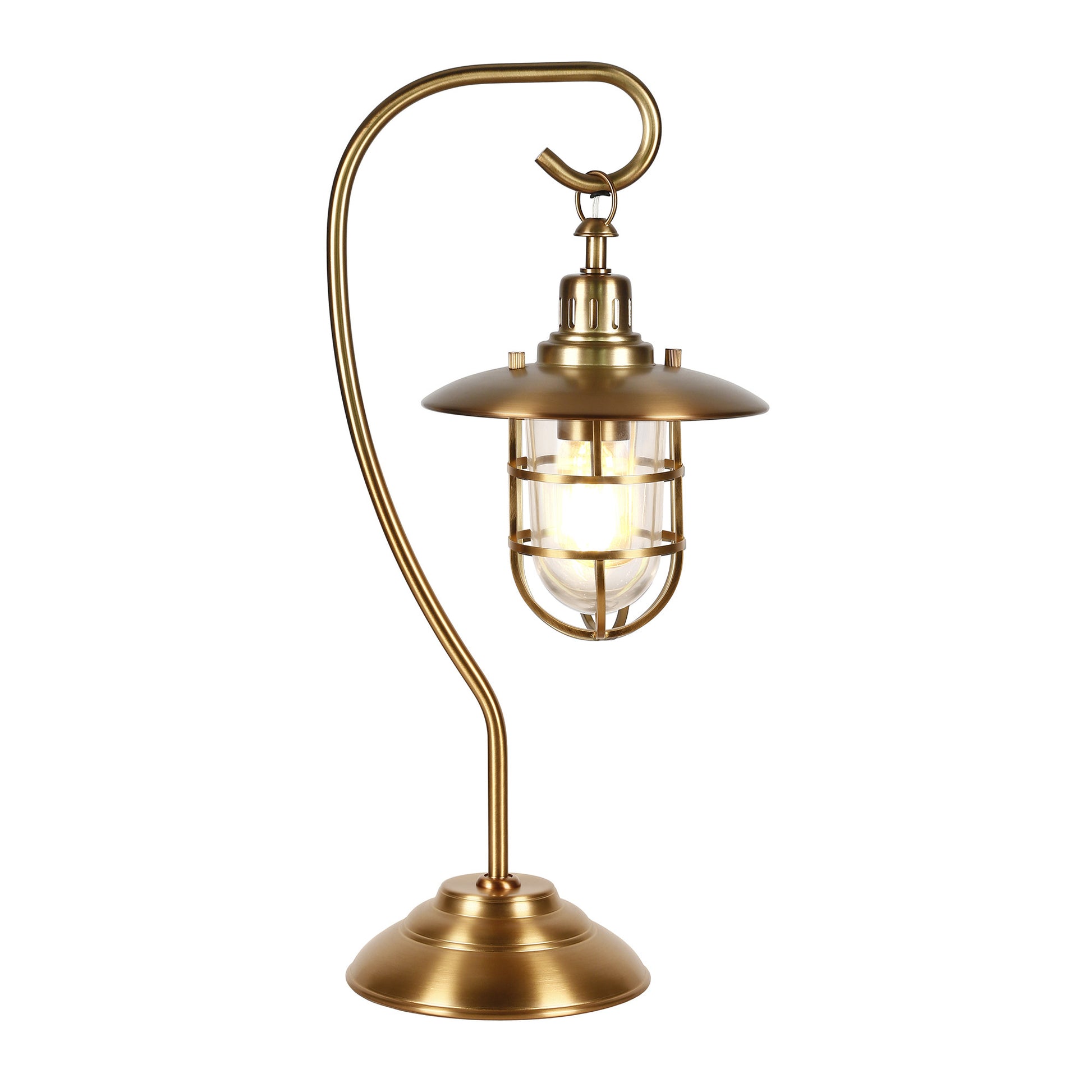 Antiqued Brass Metal Arched Table Lamp With Brass Cage Shade By Homeroots | Table Lamps | Modishstore - 2