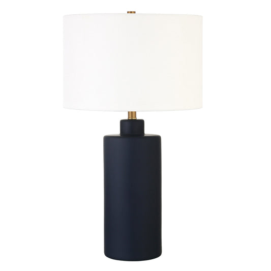Navy Blue Ceramic Cylinder Table Lamp With White Drum Shade By Homeroots | Table Lamps | Modishstore - 1