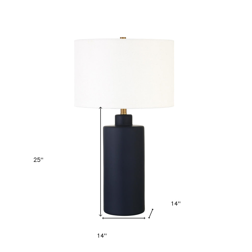 Navy Blue Ceramic Cylinder Table Lamp With White Drum Shade By Homeroots | Table Lamps | Modishstore - 5