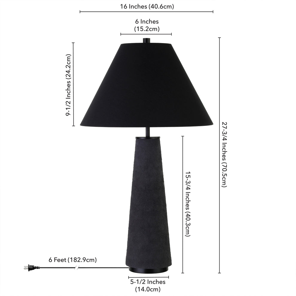 Black Ceramic Table Lamp With Black Cone Shade By Homeroots | Table Lamps | Modishstore - 4