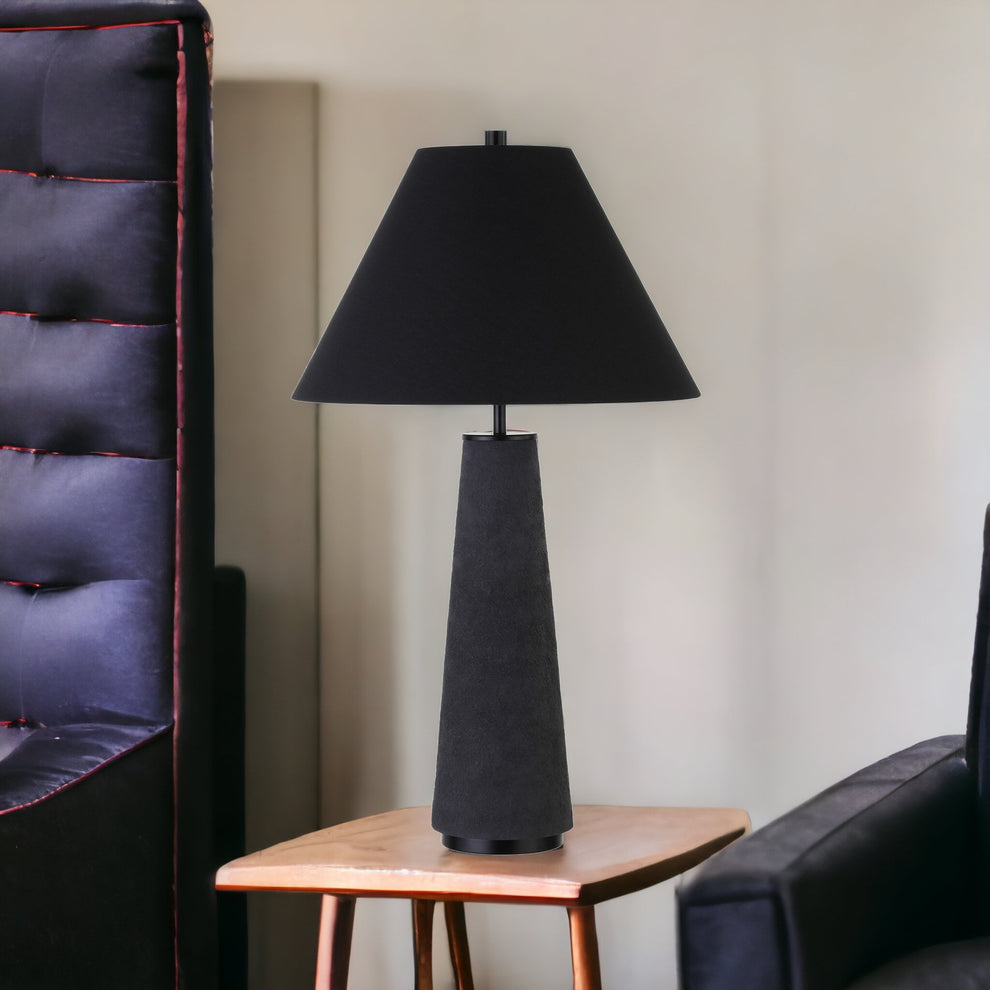 Black Ceramic Table Lamp With Black Cone Shade By Homeroots | Table Lamps | Modishstore - 2