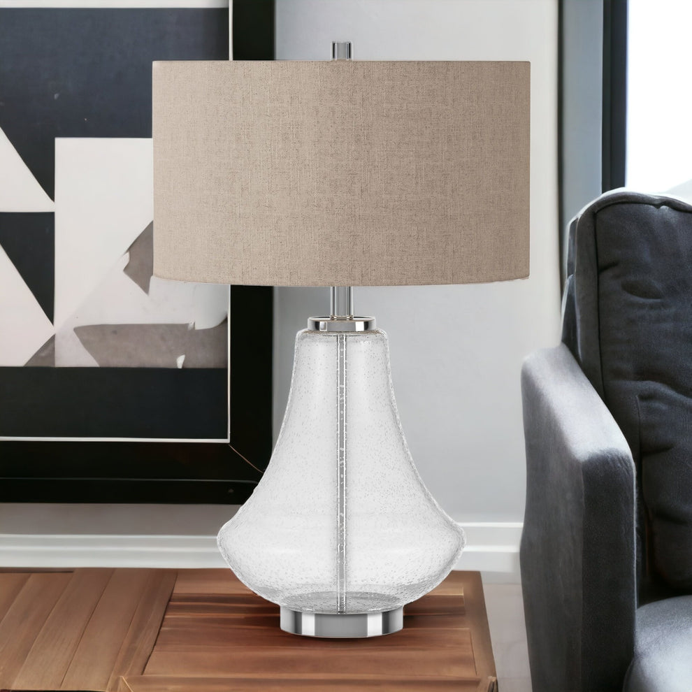 Nickel Glass Table Lamp With Flax Drum Shade By Homeroots | Table Lamps | Modishstore - 2