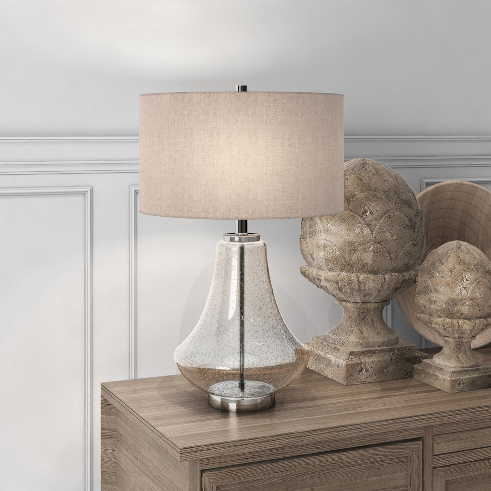 Nickel Glass Table Lamp With Flax Drum Shade By Homeroots | Table Lamps | Modishstore - 5