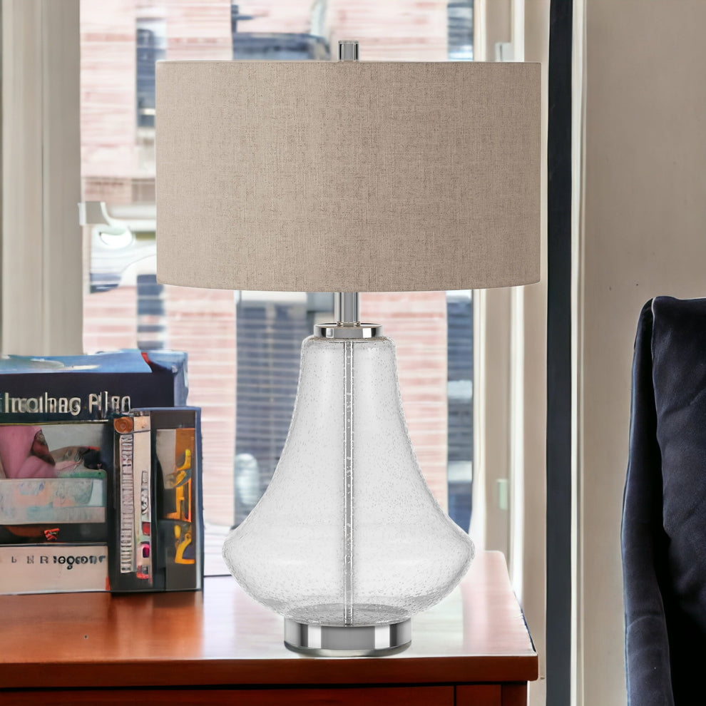 Nickel Glass Table Lamp With Flax Drum Shade By Homeroots | Table Lamps | Modishstore - 3