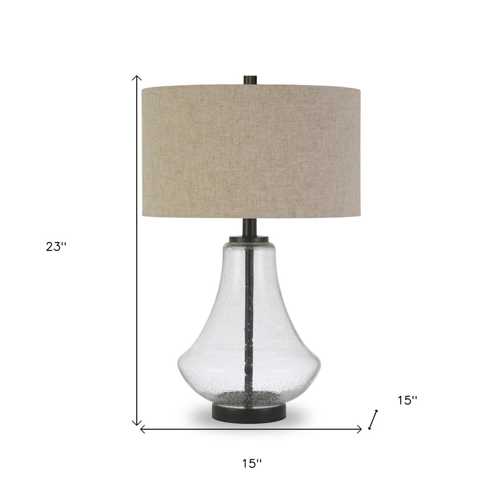 Black Glass Table Lamp With Flax Drum Shade By Homeroots | Table Lamps | Modishstore - 6