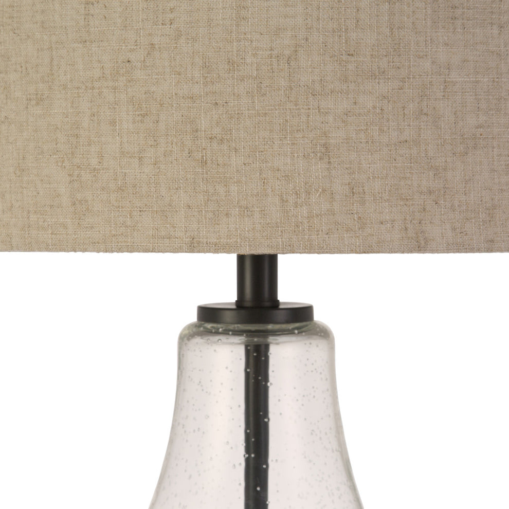 Black Glass Table Lamp With Flax Drum Shade By Homeroots | Table Lamps | Modishstore - 4