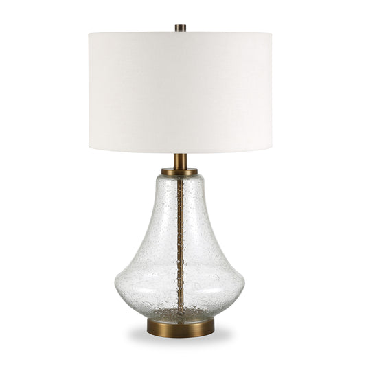 Brass Glass Table Lamp With White Drum Shade By Homeroots | Table Lamps | Modishstore - 1