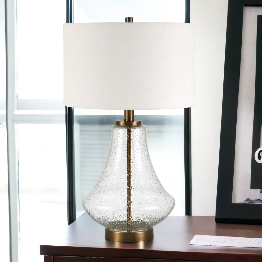 Brass Glass Table Lamp With White Drum Shade By Homeroots | Table Lamps | Modishstore - 2