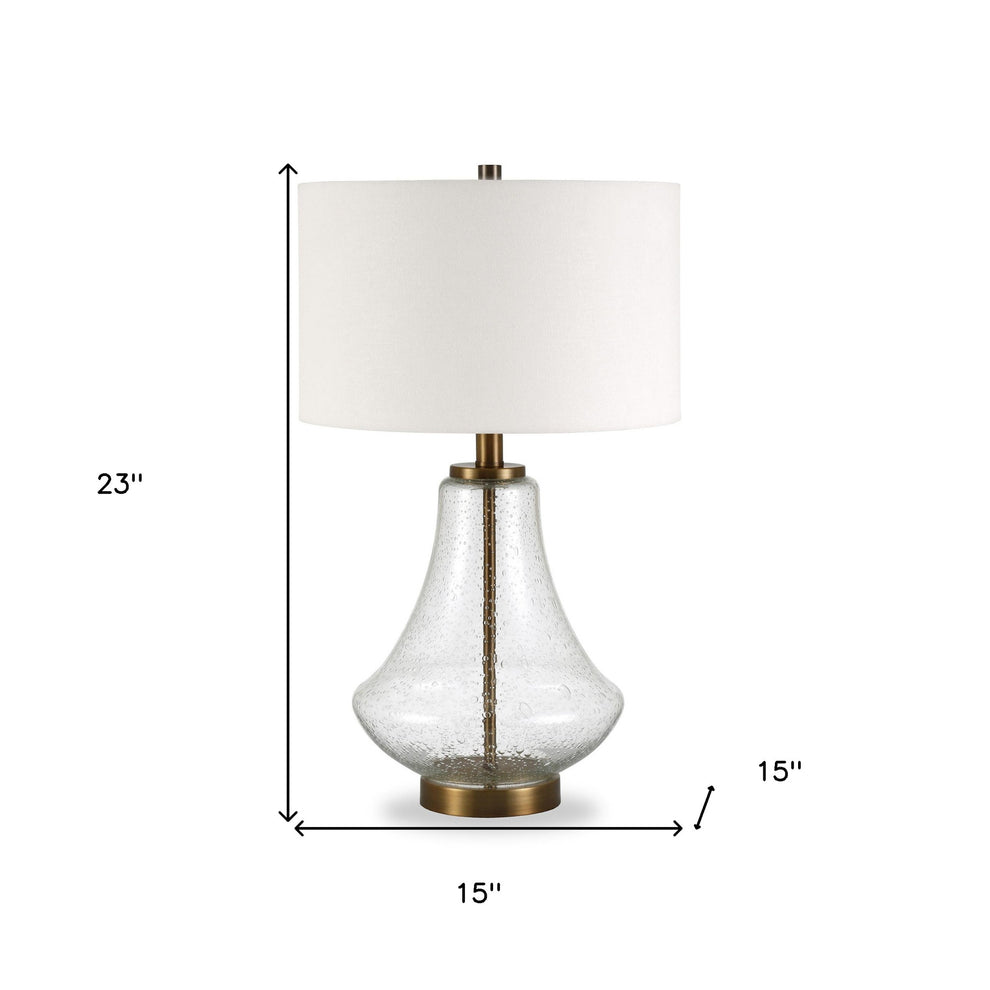 Brass Glass Table Lamp With White Drum Shade By Homeroots | Table Lamps | Modishstore - 7