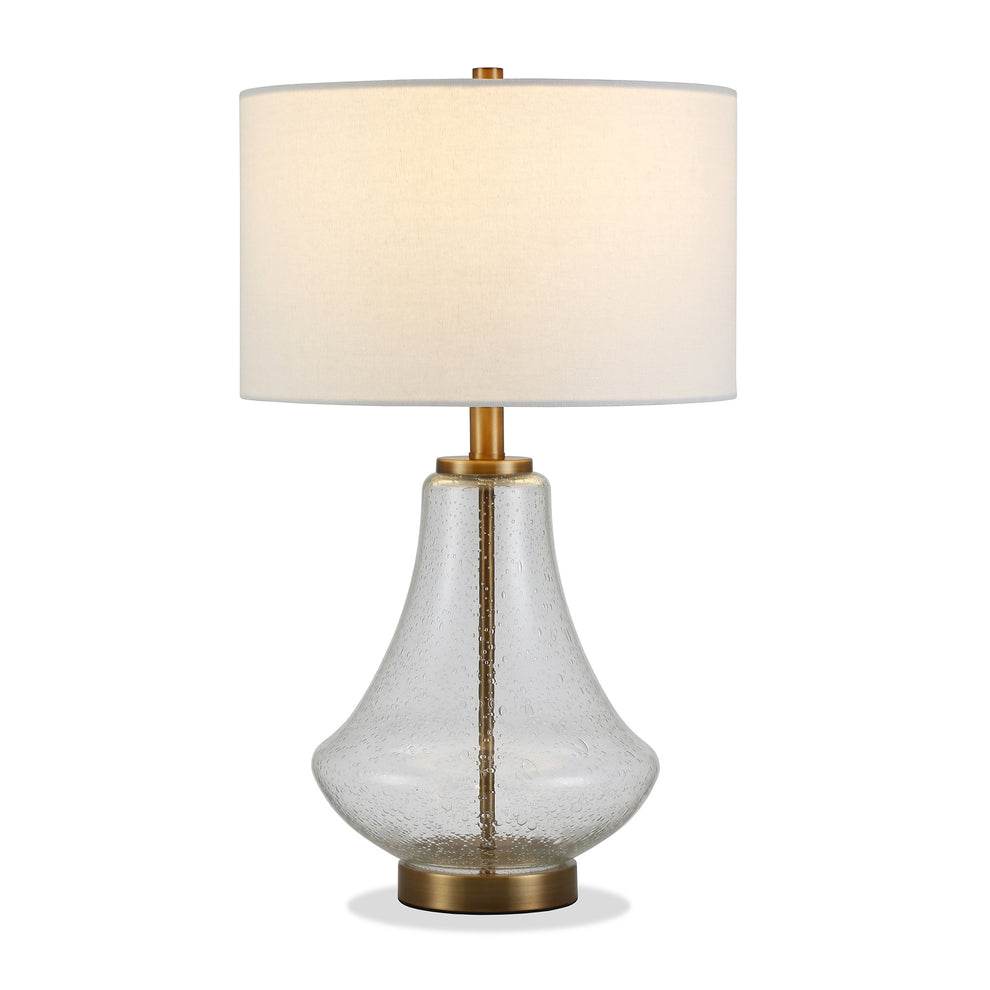 Brass Glass Table Lamp With White Drum Shade By Homeroots | Table Lamps | Modishstore - 8