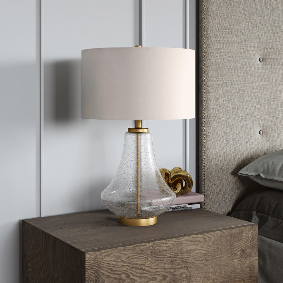 Brass Glass Table Lamp With White Drum Shade By Homeroots | Table Lamps | Modishstore - 5