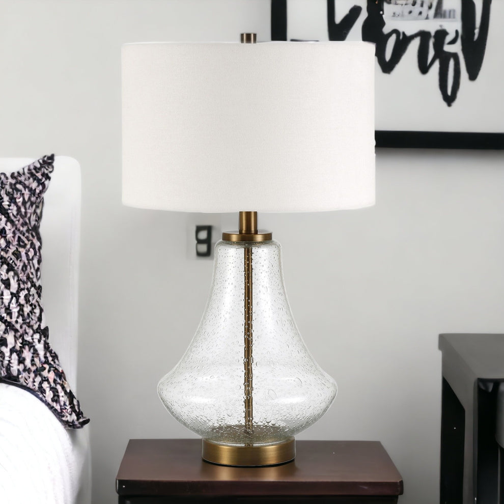 Brass Glass Table Lamp With White Drum Shade By Homeroots | Table Lamps | Modishstore - 3