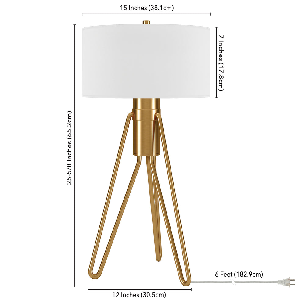 Brass Metal Two Light Tripod Table Lamp With White Drum Shade By Homeroots | Table Lamps | Modishstore - 5
