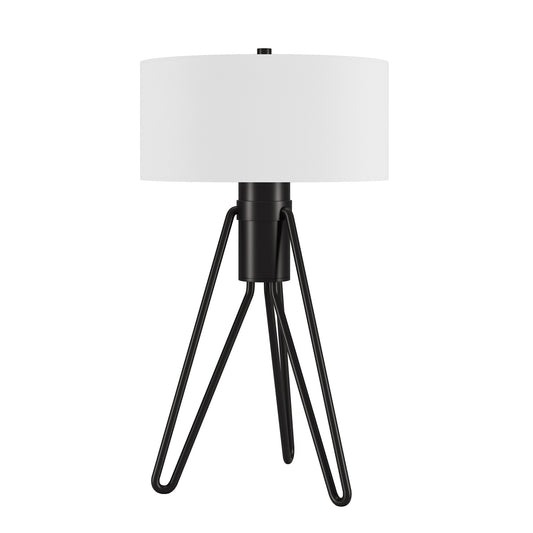 Black Metal Two Light Tripod Table Lamp With White Drum Shade By Homeroots | Table Lamps | Modishstore - 1